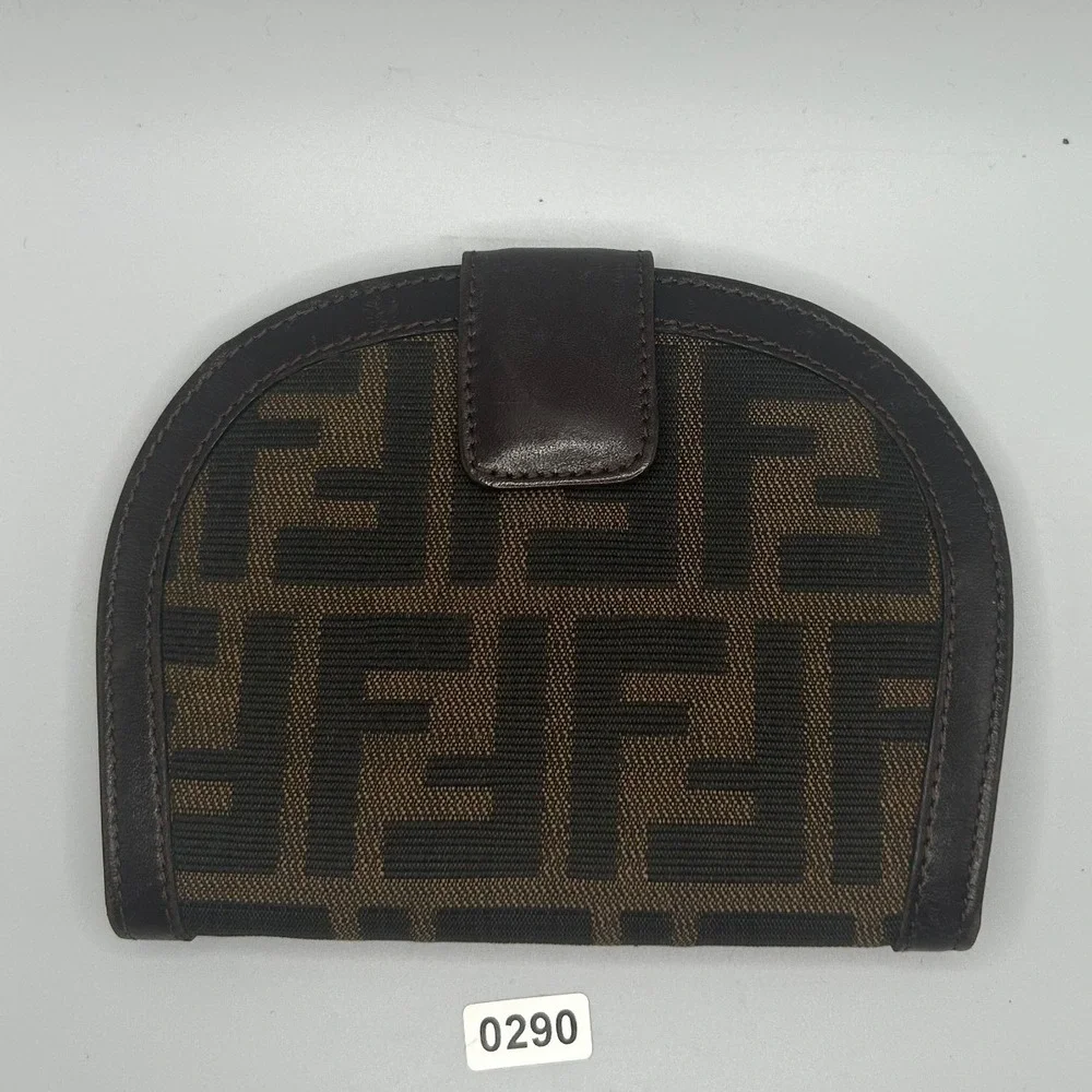 Fendi Zucca Monogram Leather Canvas Bi Fold Wallet‎ Brown#290